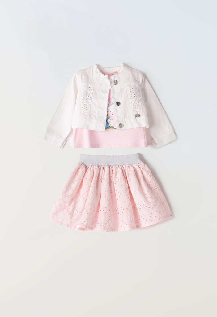 Miss Ebita Pink Skirt, T-Shirt & Jacket Set