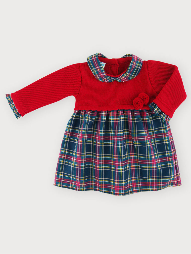 Sardon Red Knit Tartan Dress