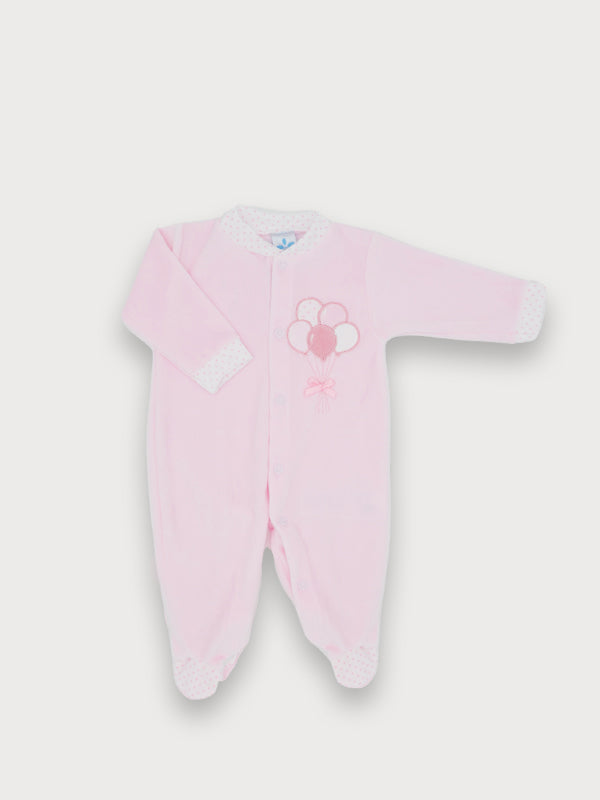 Sardon Pink Velour Balloon Babygrow