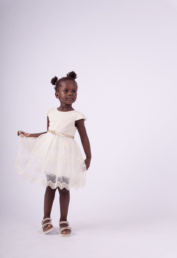 Miss Ebita Cream & Gold Tulle Dress