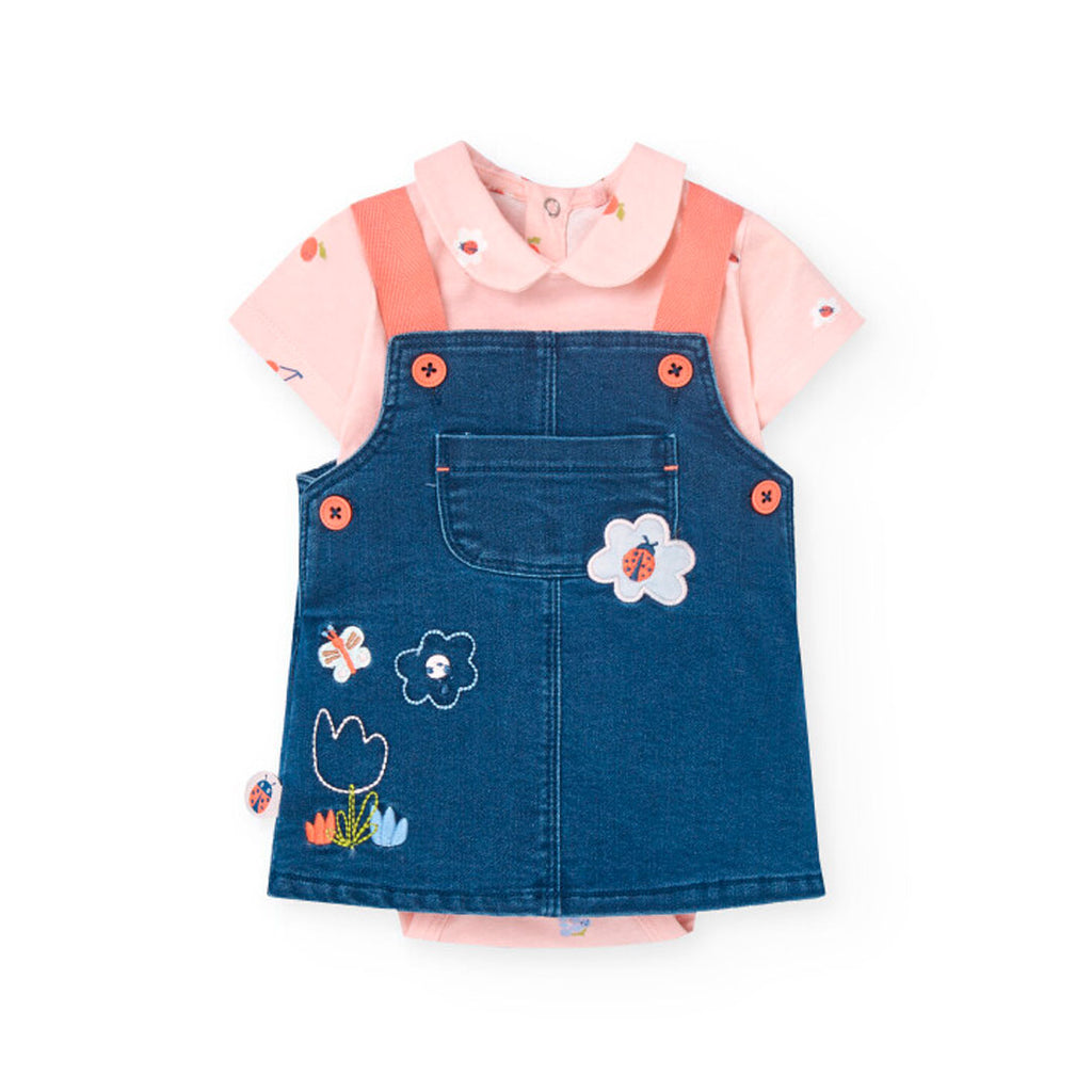 Boboli Floral Denim Pinafore & Top Set