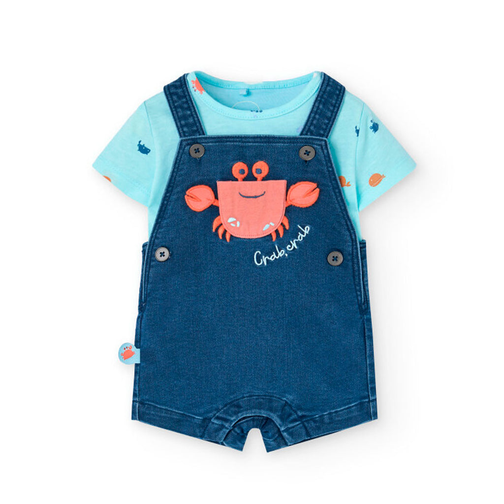 Boboli Crab Print Denim Dungarees & T-Shirt Set