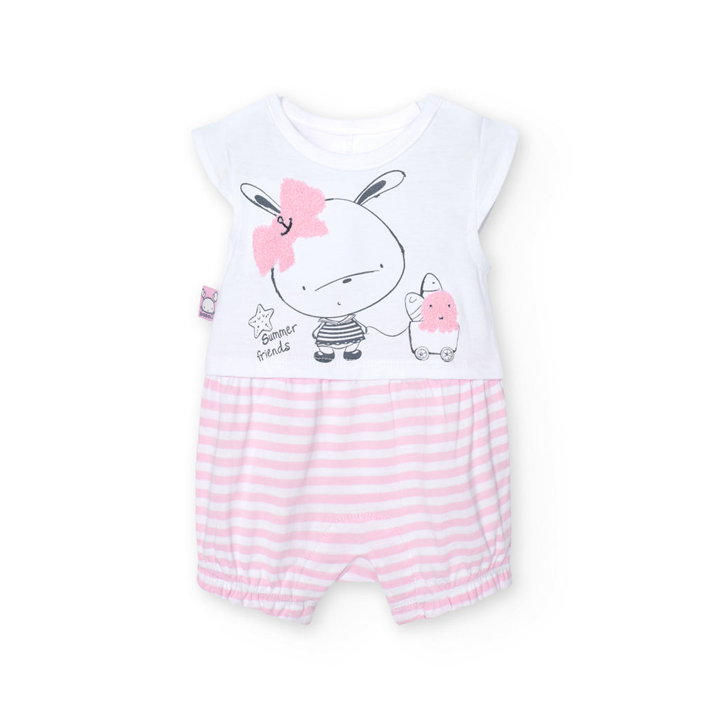 Boboli Pink & White Romper