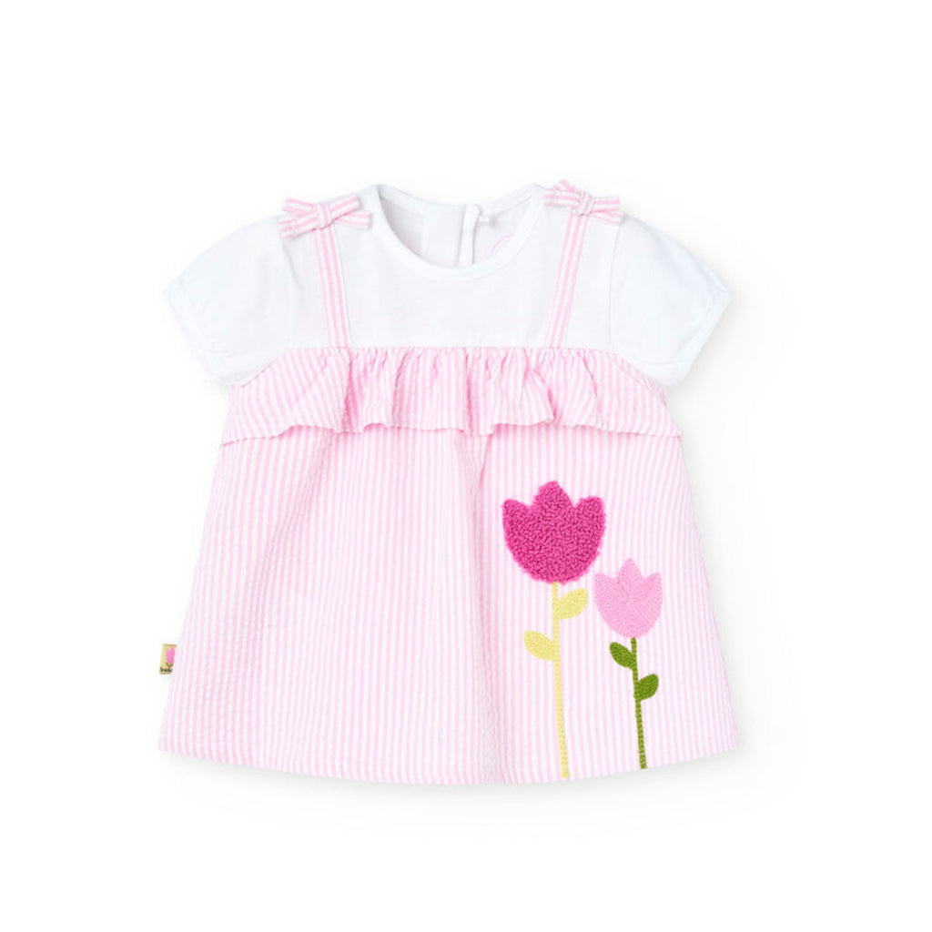 Boboli Pink Striped Floral Dress