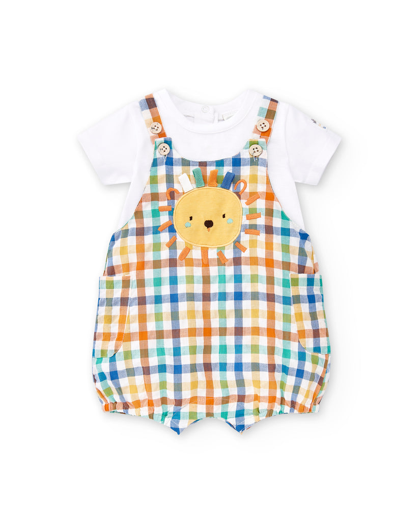 Tuctuc Animal Life Check Dungaree & T-Shirt Set