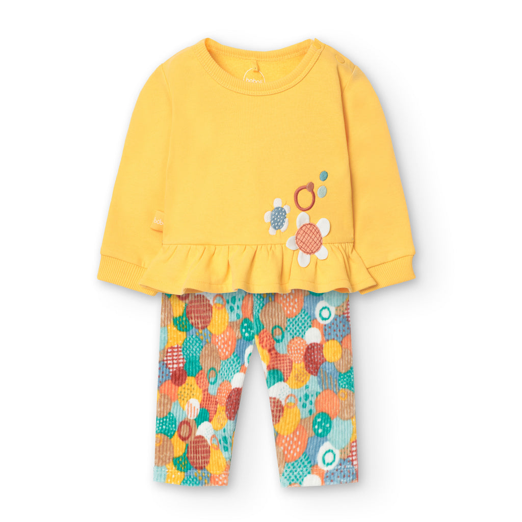 Boboli Polka Dot Leggings and Floral Yellow Sweatshirt Set