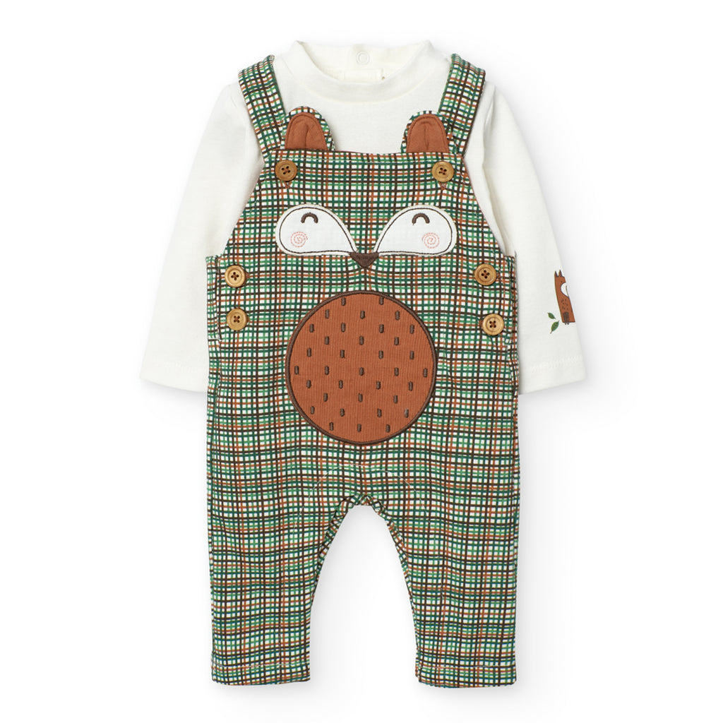 Boboli Check Print Dungaree Set