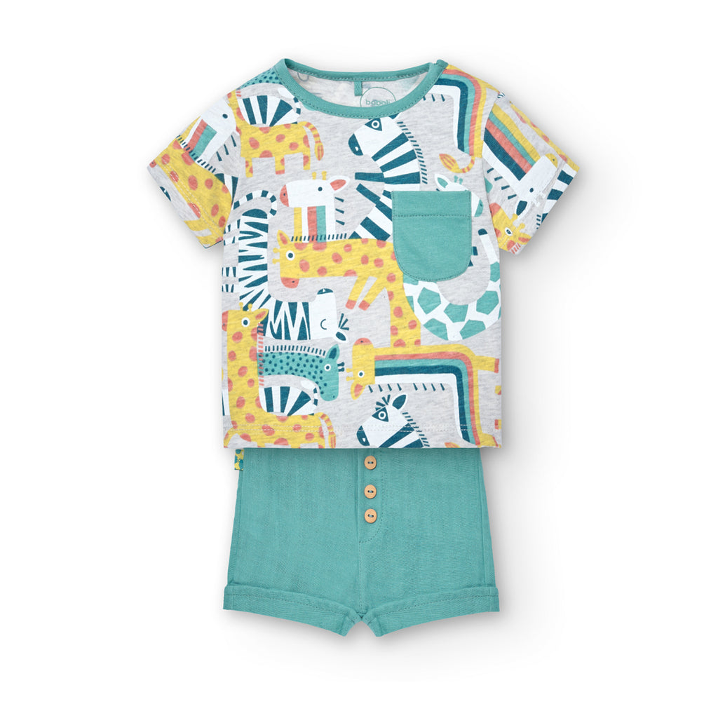 Boboli Crazy Savanah Print Shorts & T-Shirt Set