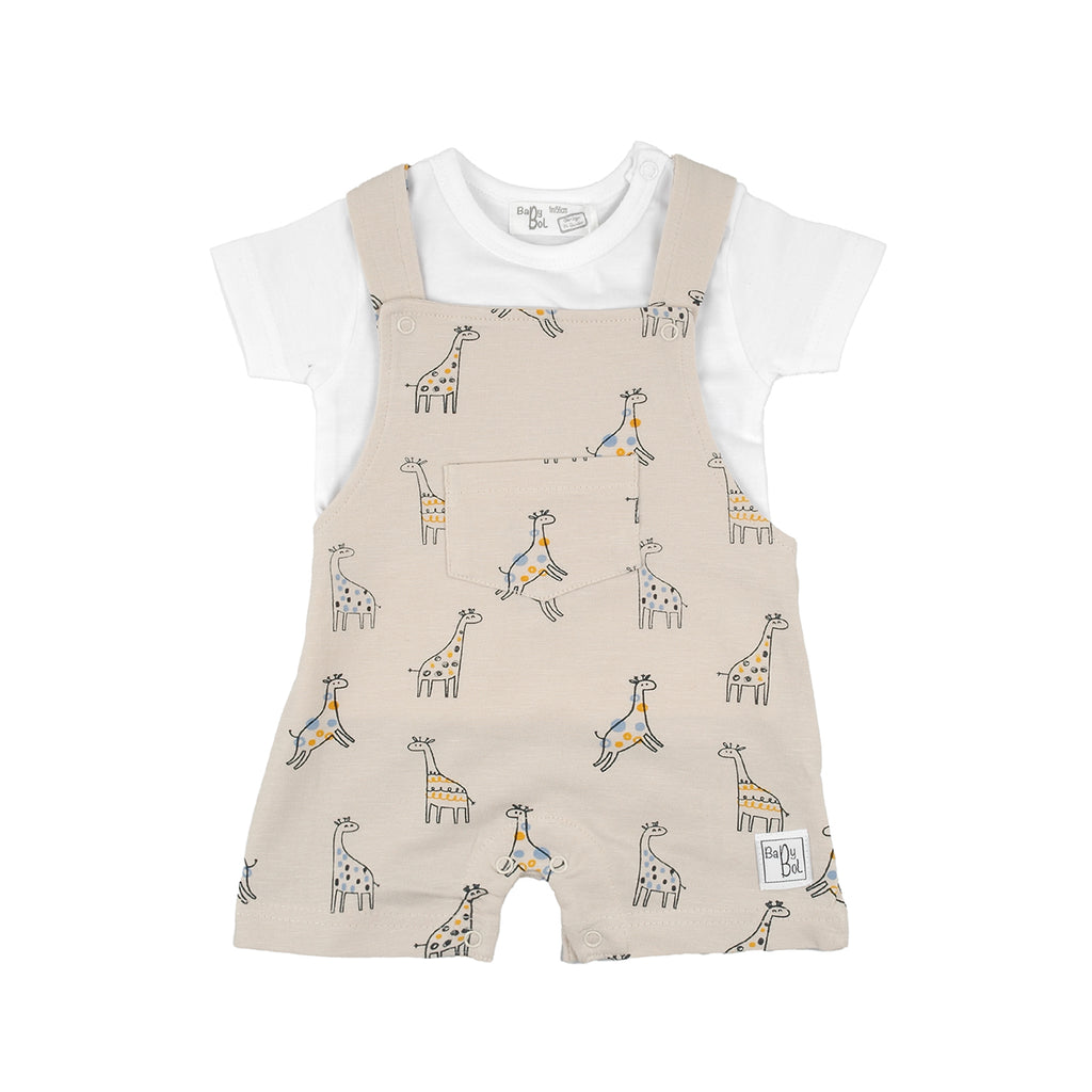 Babybol Giraffe Print Dungaree Set