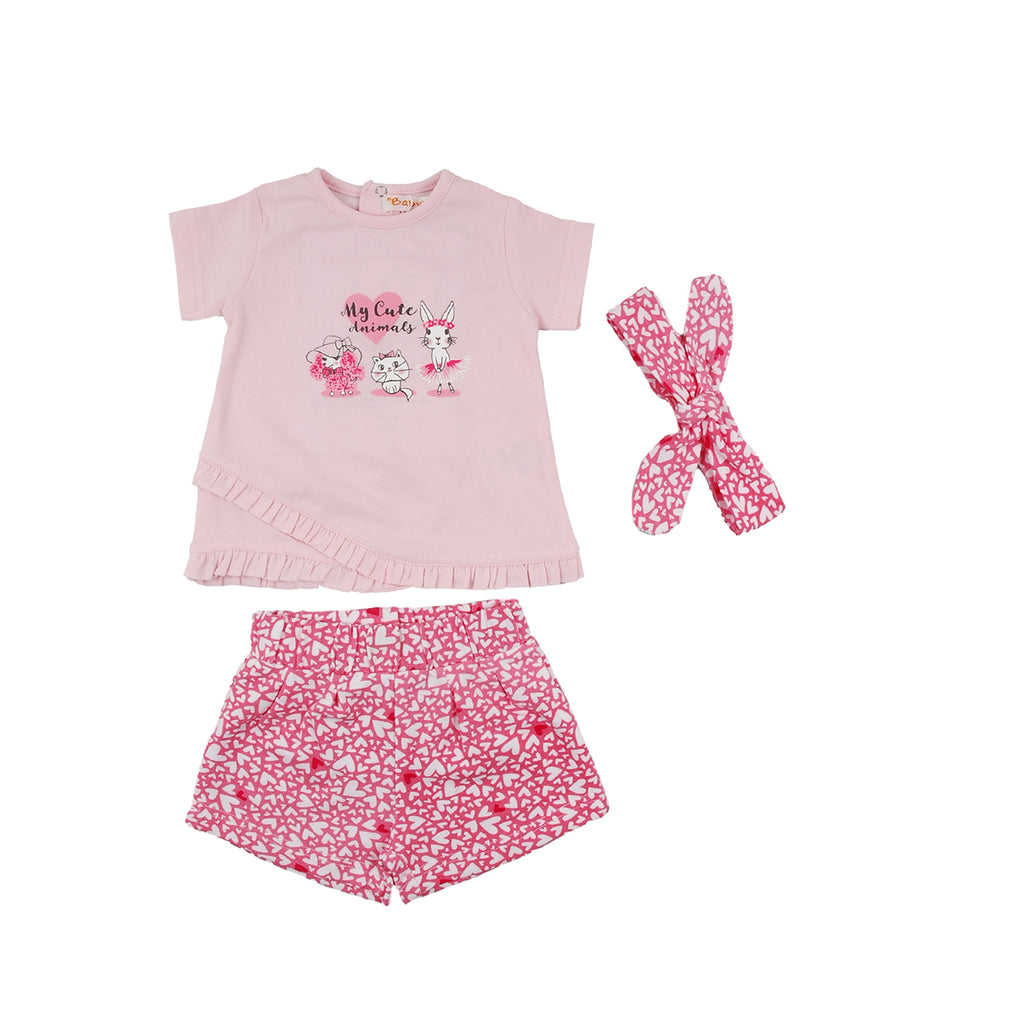 Babybol Heart Print Shorts, T-Shirt & Headband Set