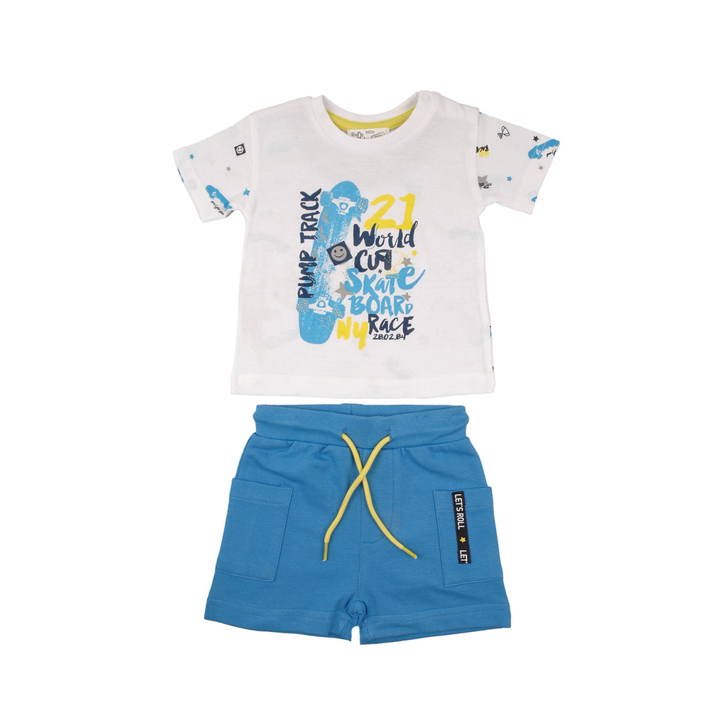 Babybol Skateboard Race Print T-Shirt & Shorts Set