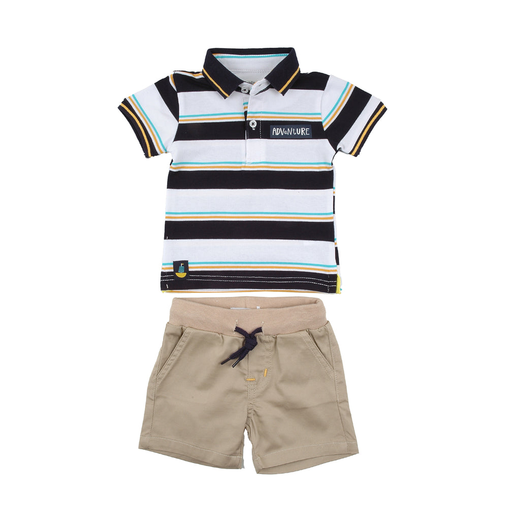 Babybol Beige Shorts & Striped Polo Set