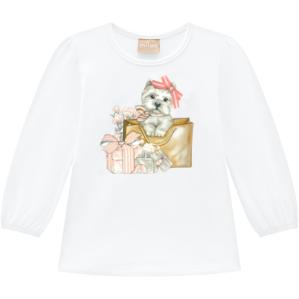 Milon White Puppy Print Long Sleeve Top