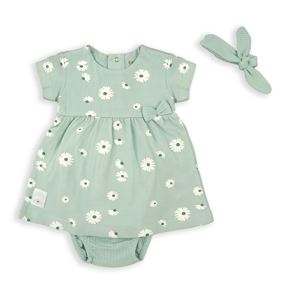 Babybol Mint Floral Dress, Pants and Hairband Set