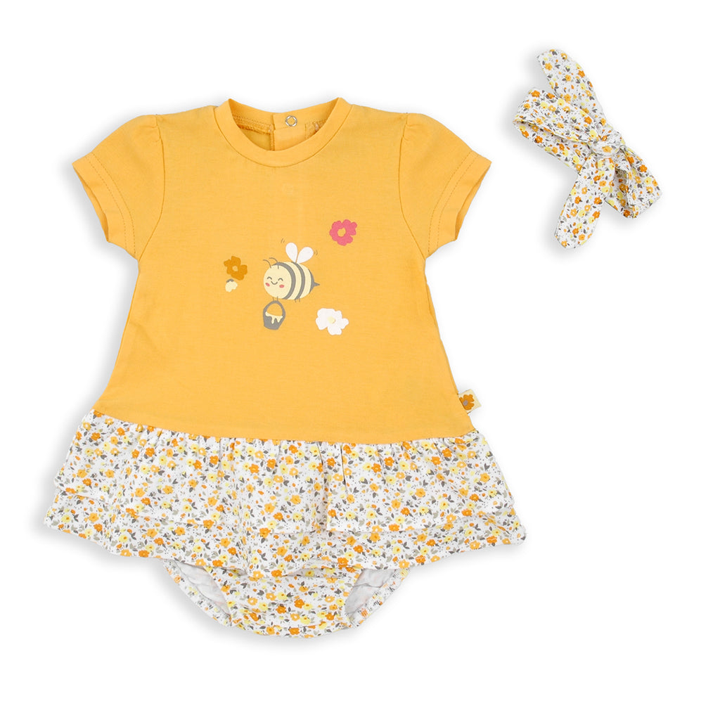 Babybol Bumble Bee Floral Dress, Pants & Headband Set