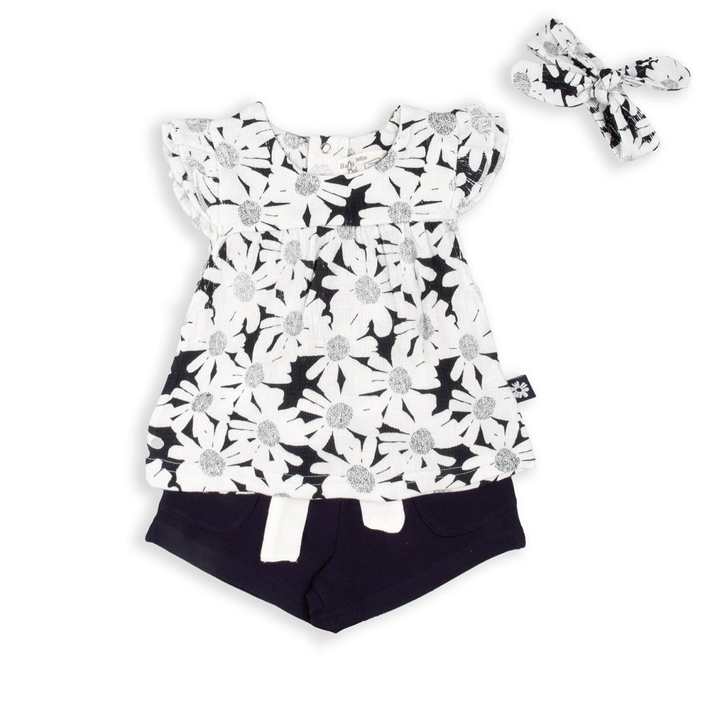 Babybol Floral Top, Shorts & Hairband Set