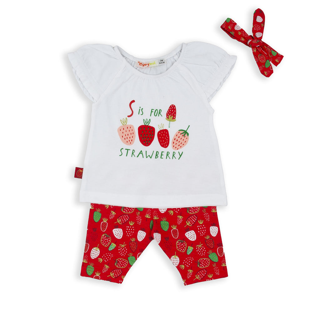 Babybol Strawberry Print T-Shirt, Leggings & Hairband Set