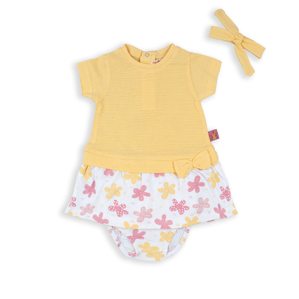 Babybol Lemon Floral Dress, Pants & Headband Set