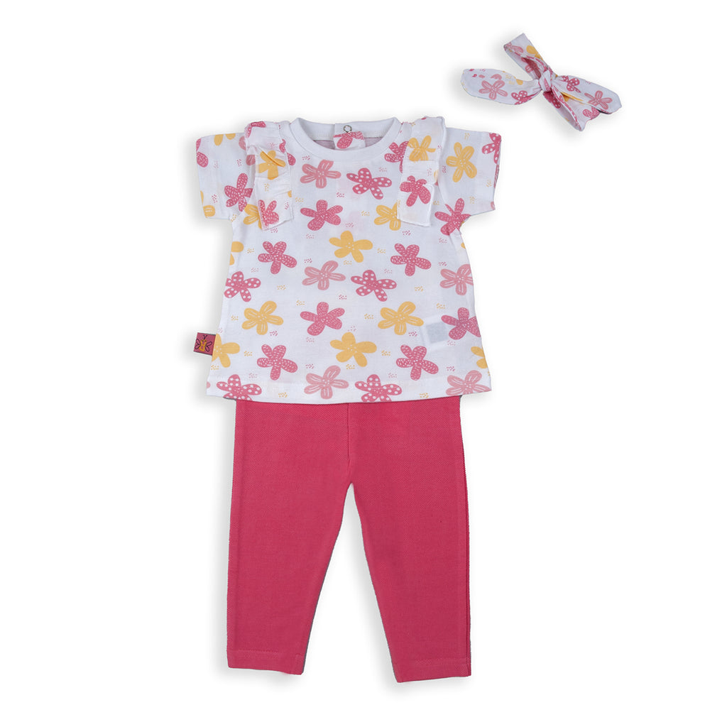 Babybol Floral T-Shirt, Legging & Hairband Set