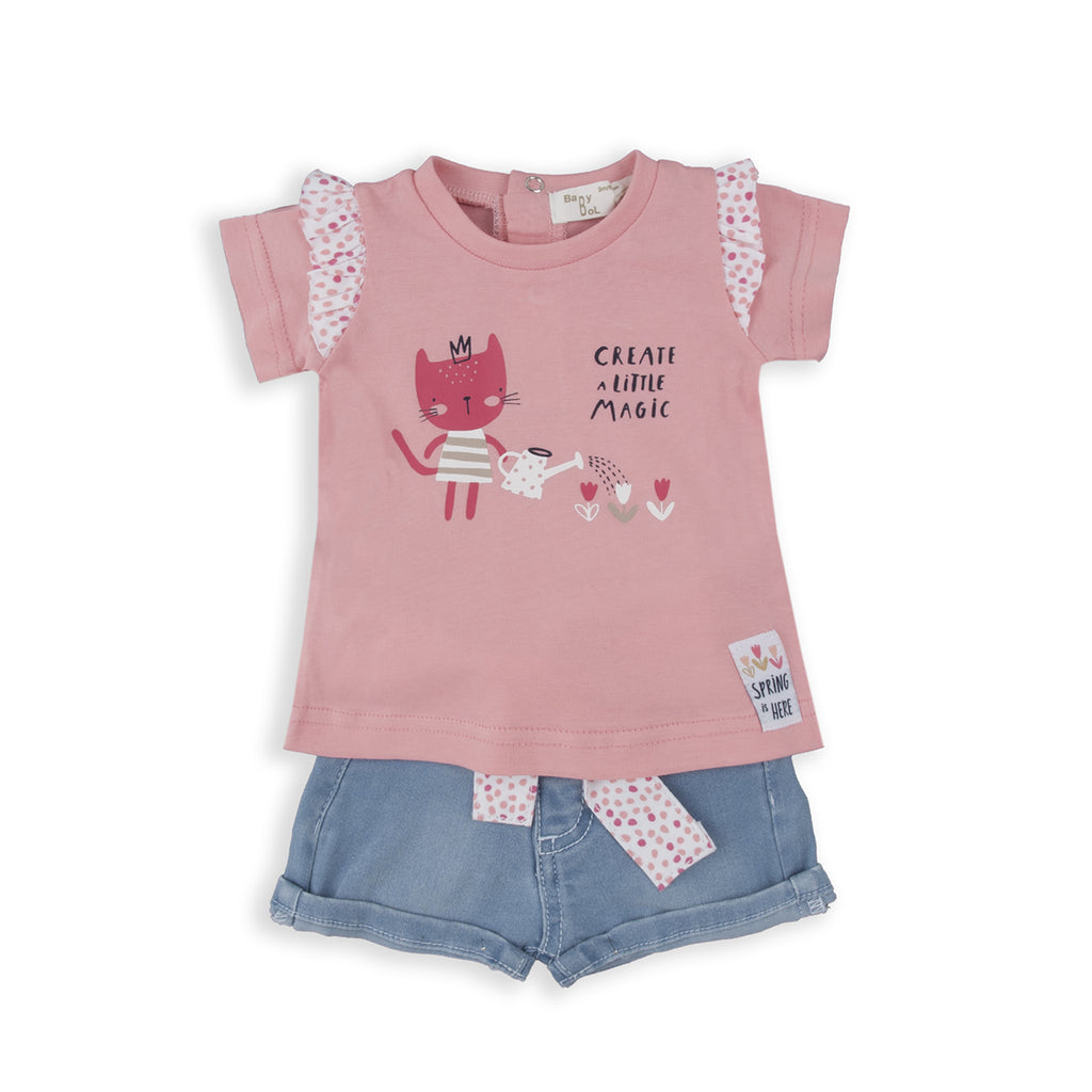 Babybol Denim Shorts & T-Shirt Set