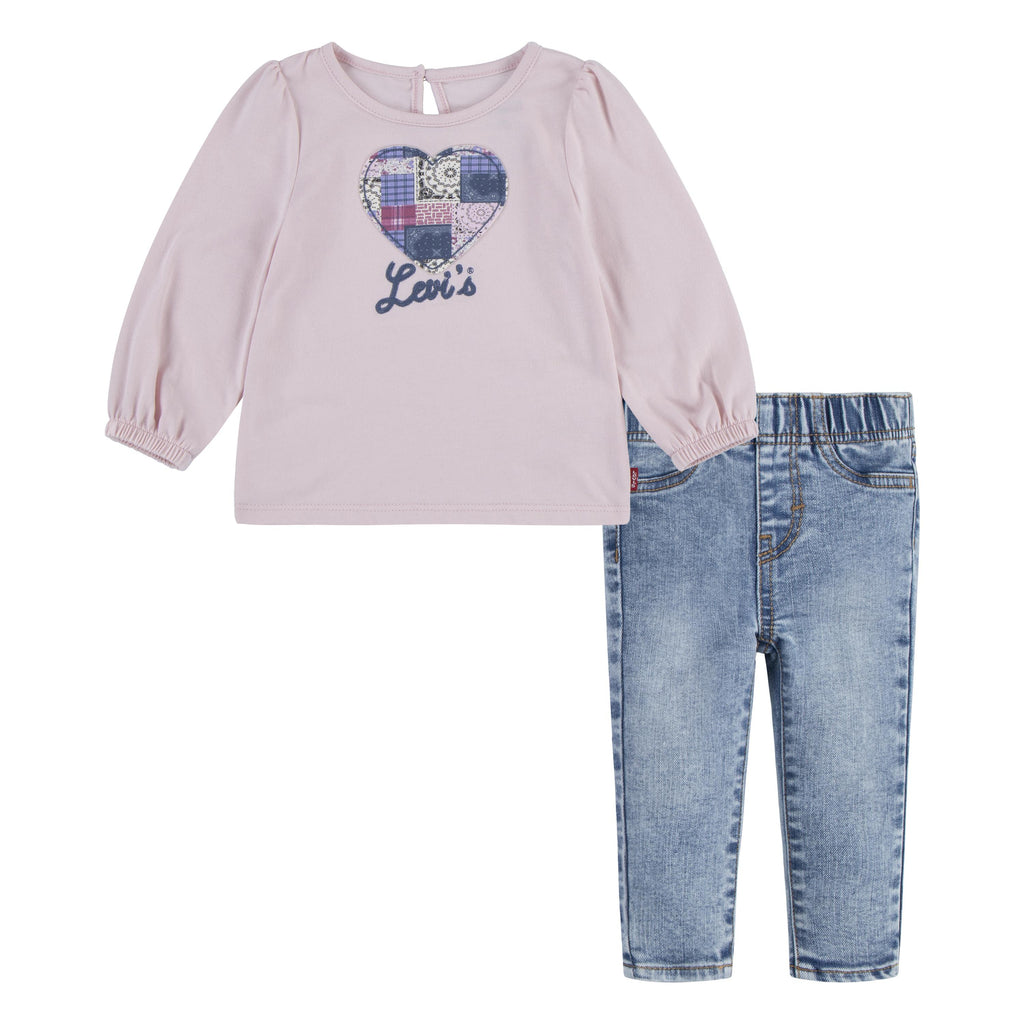 Levi's Pink Heart Print Top & Jeans Set