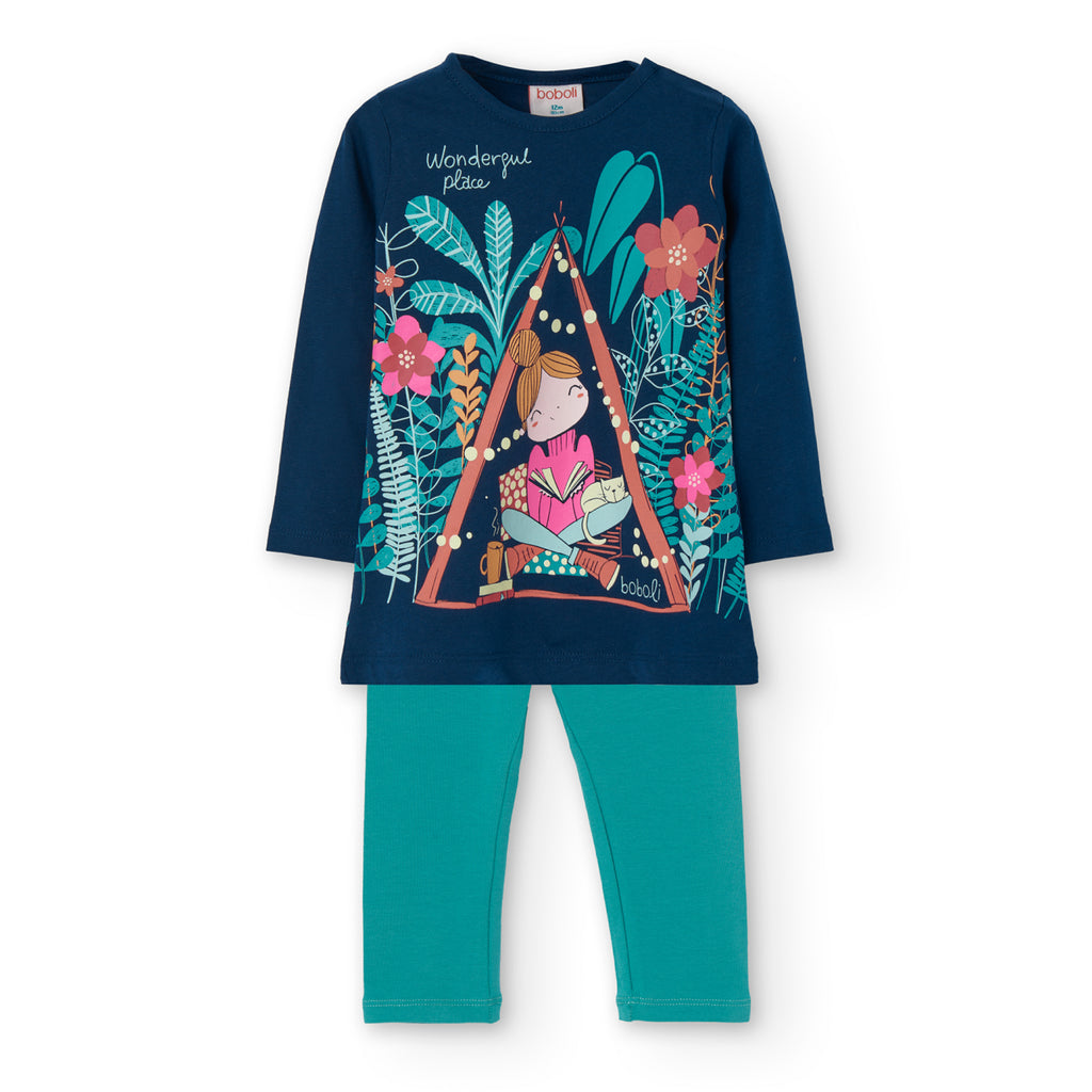 Boboli Floral Print Top & Leggings Set