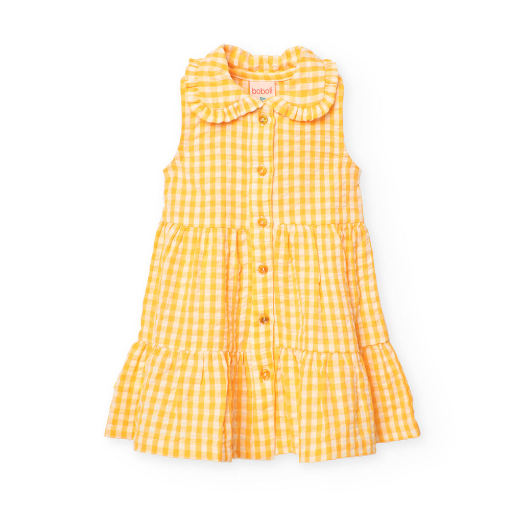 Boboli Yellow Check Poplin Dress