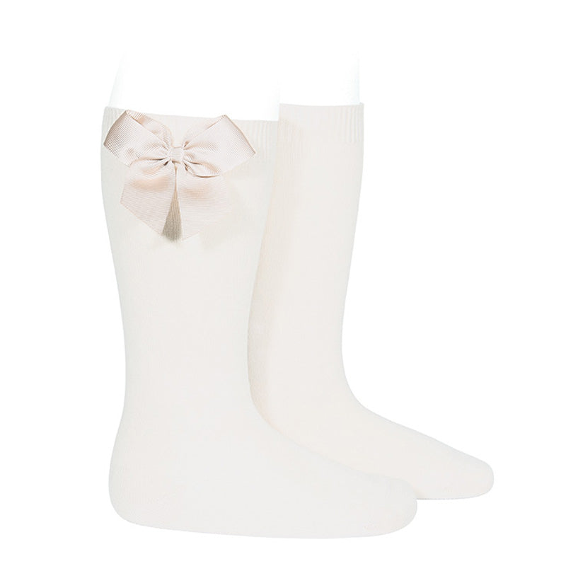 Condor Cream Knee High Socks with Side Bow