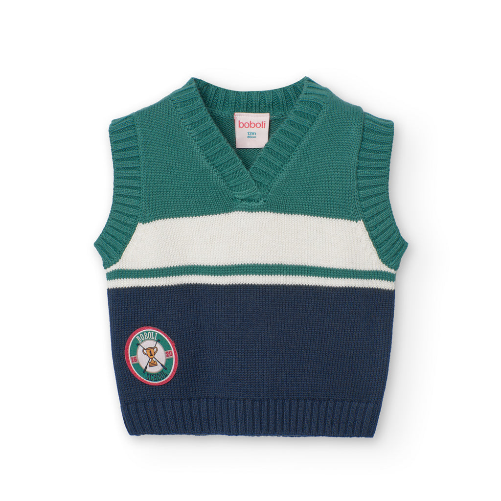 Boboli Navy & Green Stripe Vest