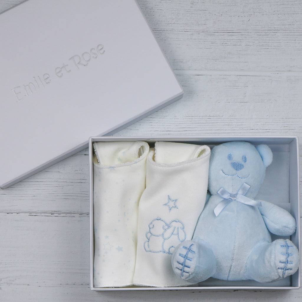 Emile et Rose Trenton Blue Bib & Teddy Gift Set