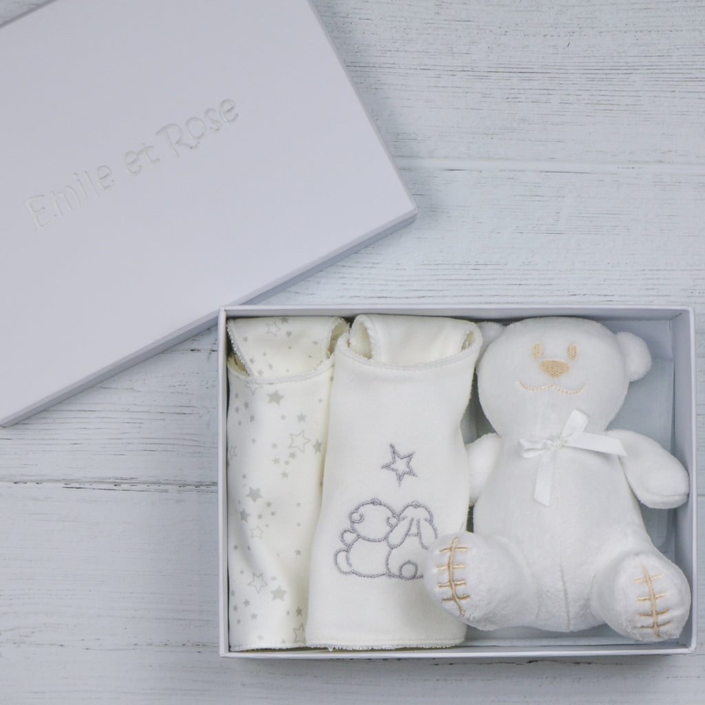 Emile et Rose White Bib & Teddy Gift Set