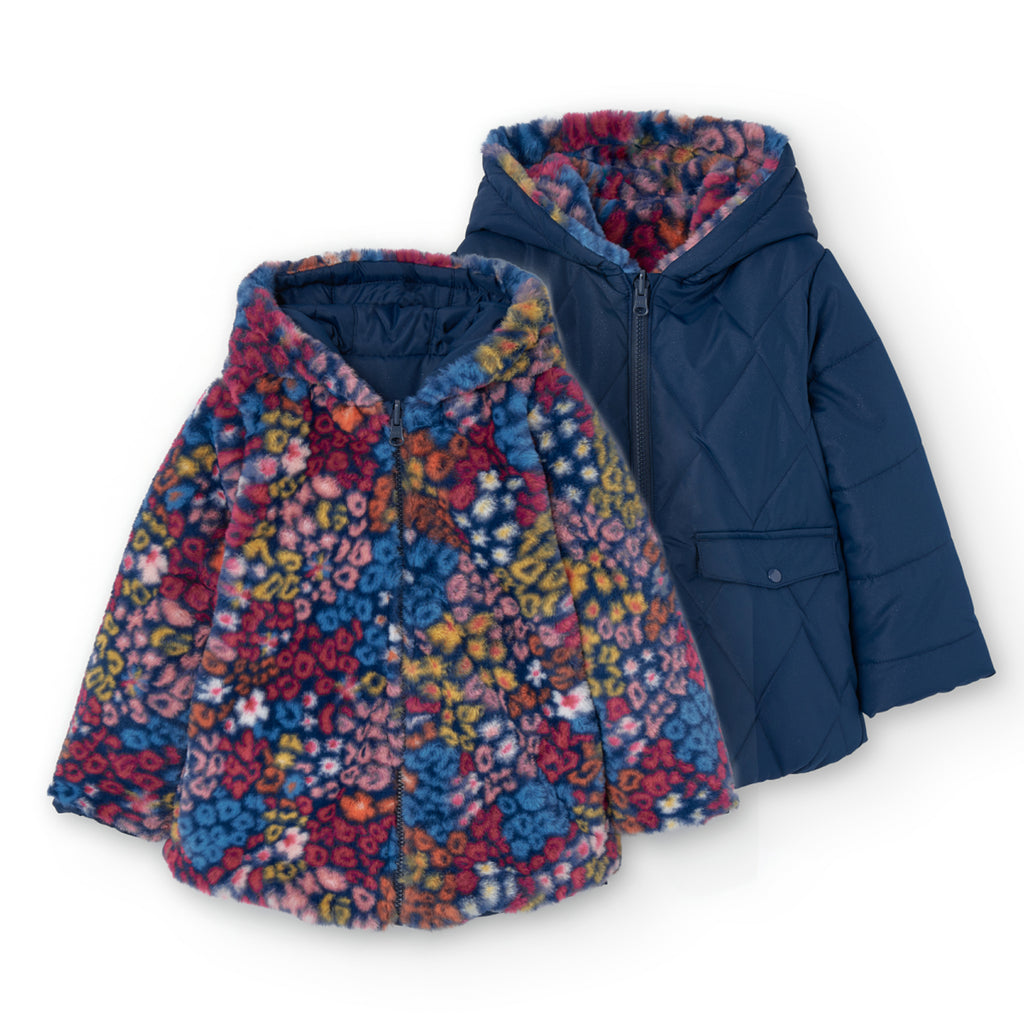 Boboli Floral Print Reversible Puffer Coat