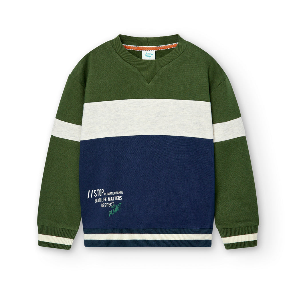 Boboli Khaki & Navy Colour Block Sweatshirt