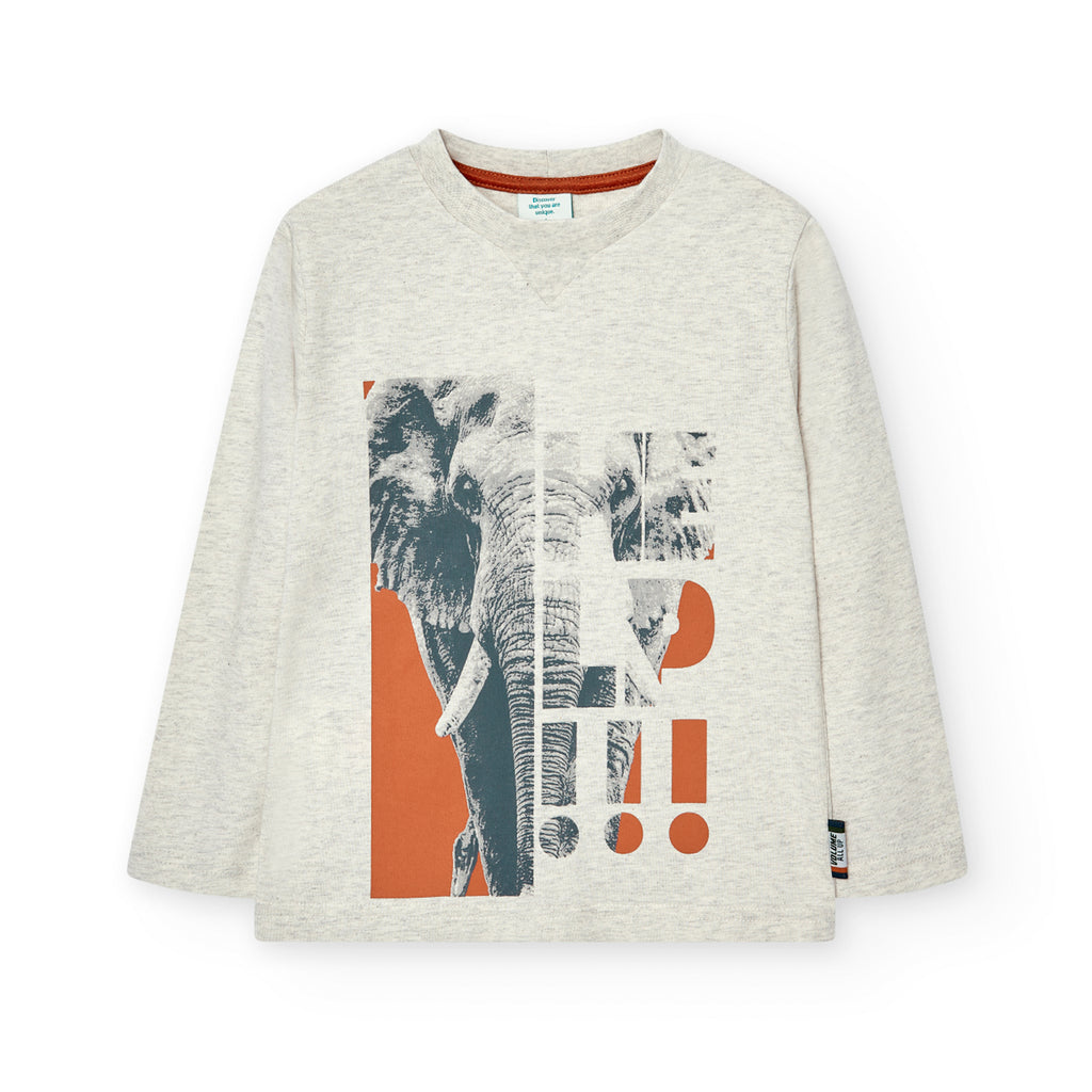 Boboli Elephant Print Long Sleeve T-Shirt