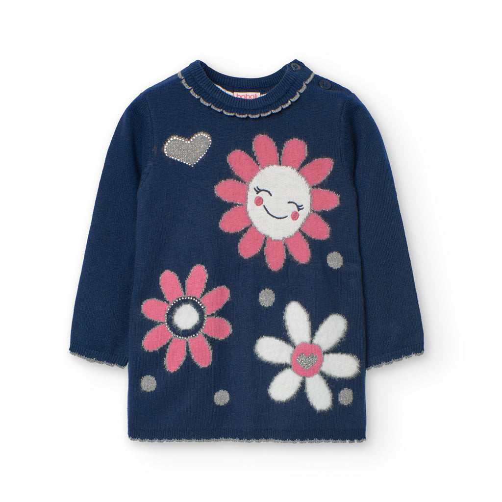 Boboli Navy Floral Knit Dress