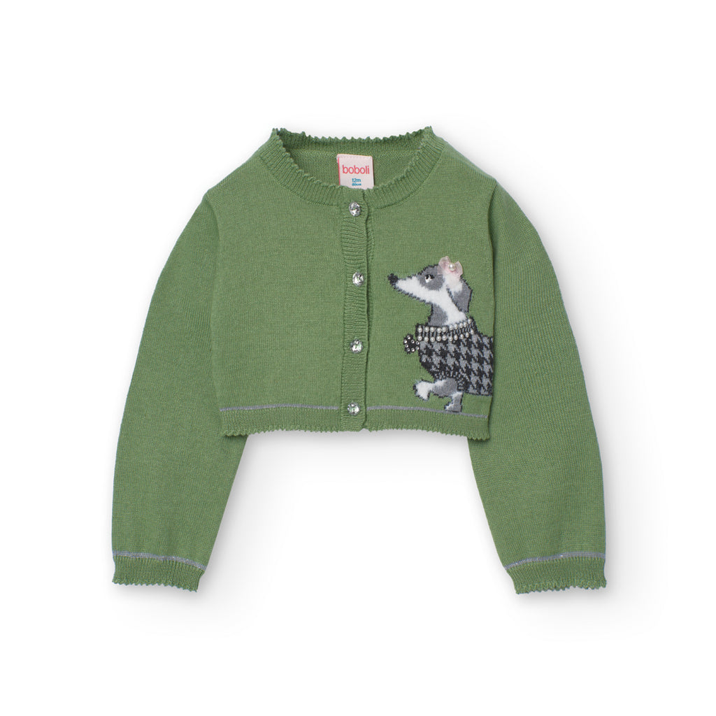 Boboli Chic Green Pearl Print Cardigan