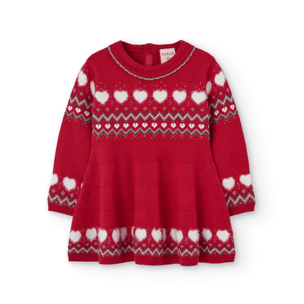 Boboli Red Heart Detail Knit Dress