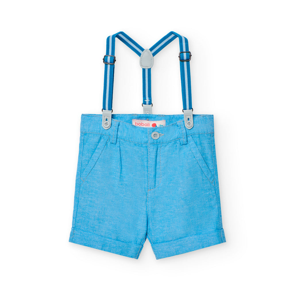 Boboli Blue Linen Shorts & Braces