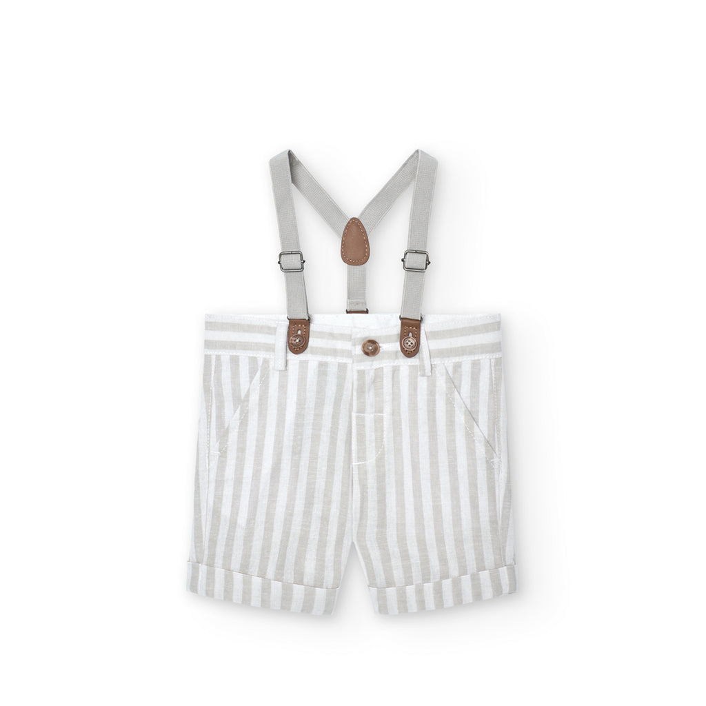 Boboli Linen Stripe Shorts & Braces