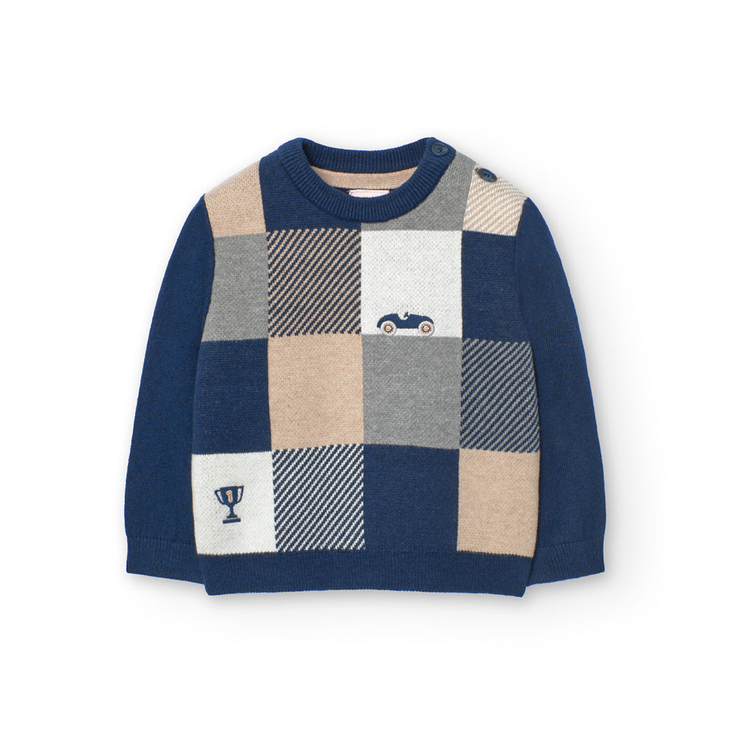 Boboli Car Check Knit Jumper