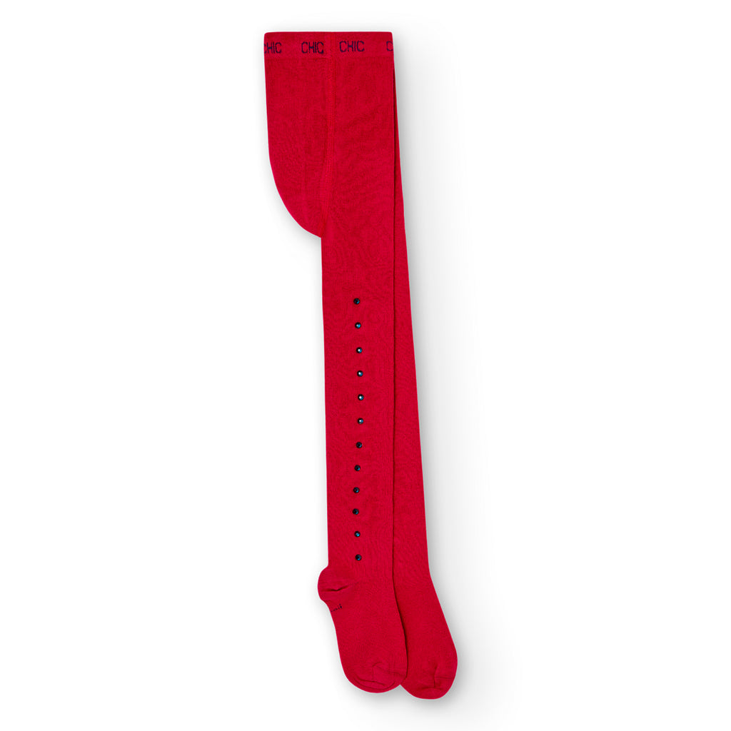 Boboli Red Tights with Navy Button Detail