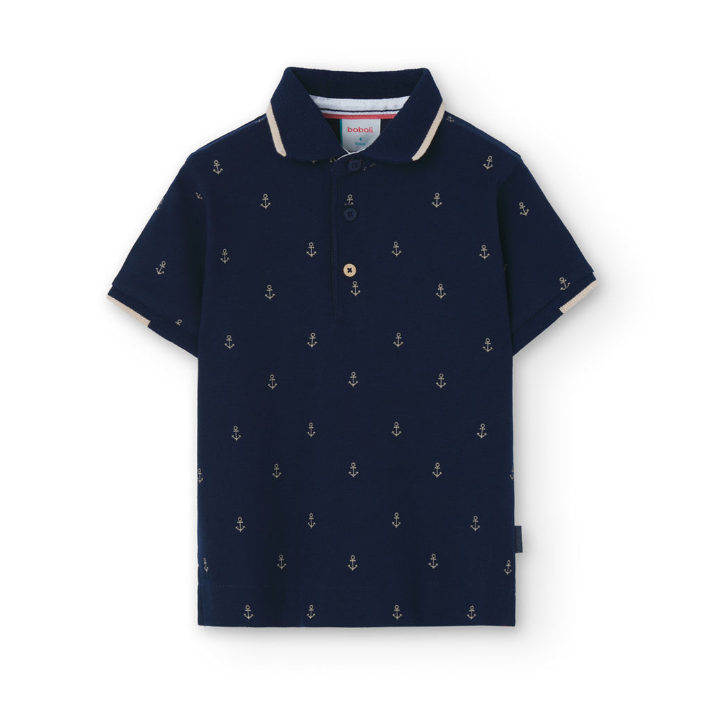 Boboli Navy Anchor Print Polo Shirt