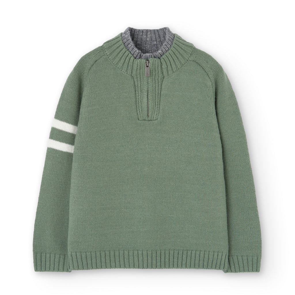 Boboli Green Half Zip Knit Jumper