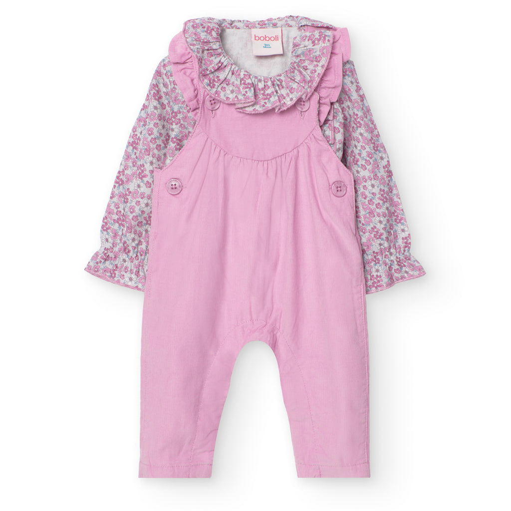 Boboli Pink Dungarees & Floral Top Set