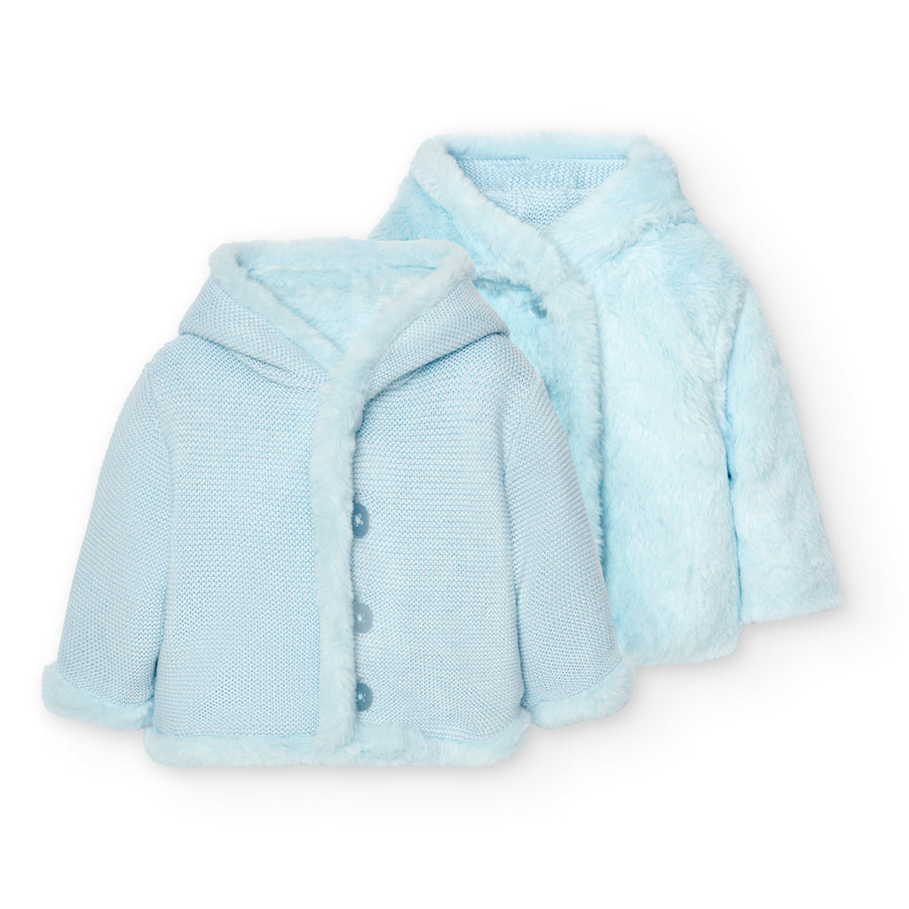 Boboli Sky Blue Reversible Knit & Fleece Jacket