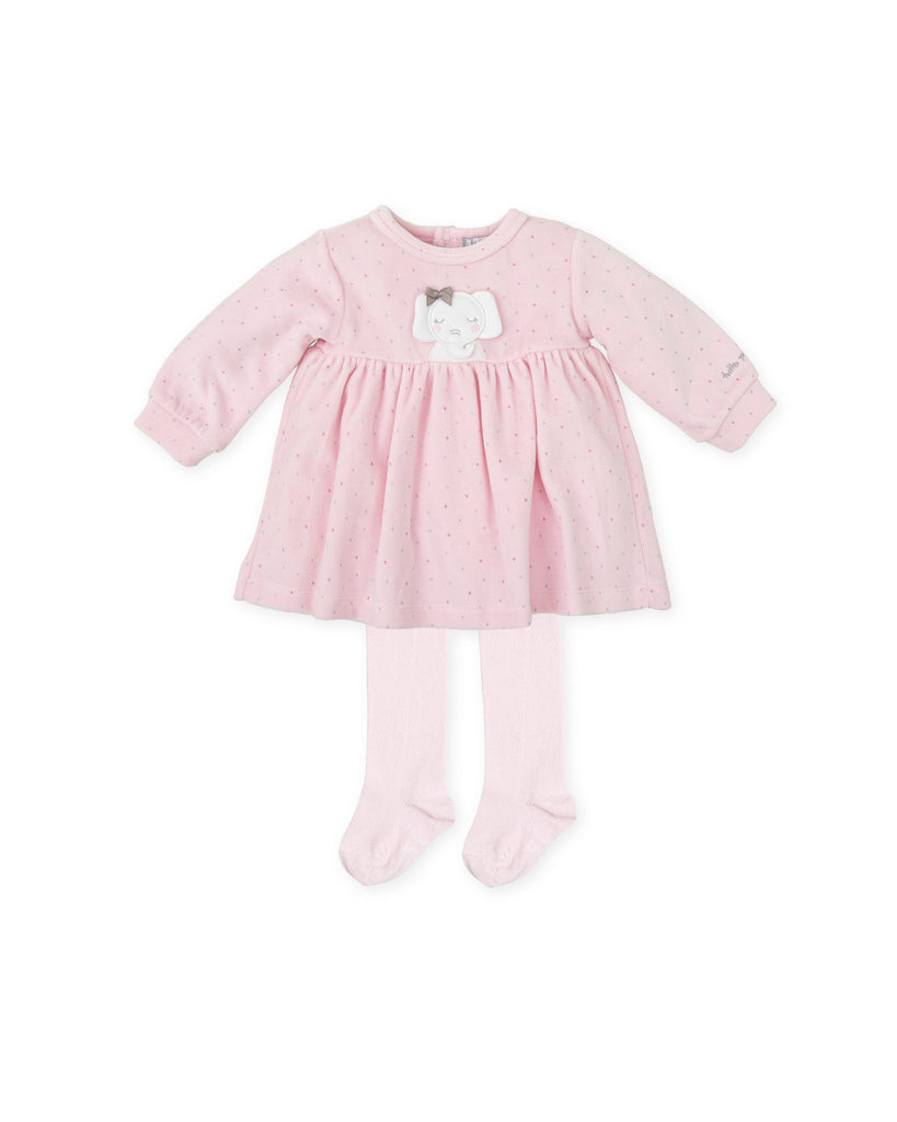 Tutto Piccolo Pink Velour Polka Dot Dress & Tights