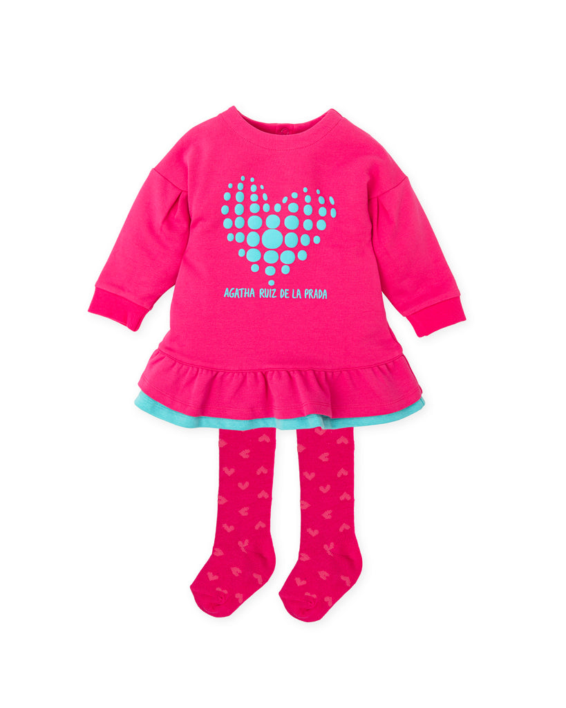 Agatha Ruiz de la Prada Pink Heart Print Dress & Tights Set