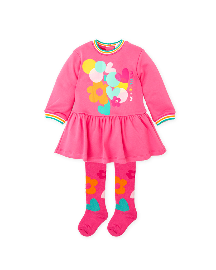 Agatha Ruiz de la Prada Pink Floral Dress & Tights Set