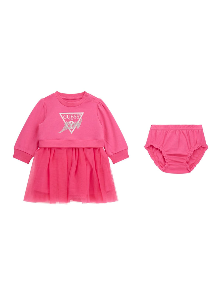 Guess Cerise Pink Sweatshirt Tulle Dress