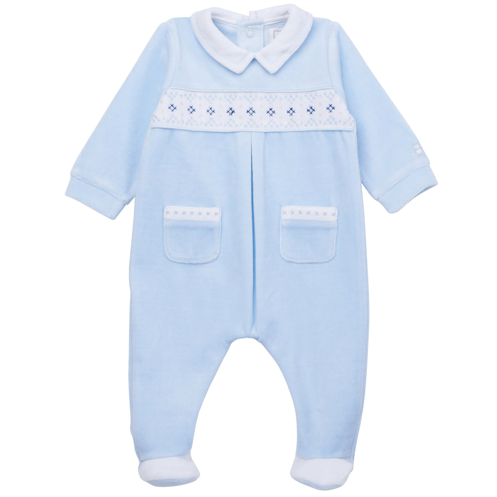 Emile et Rose Hector Blue Velour Babygrow